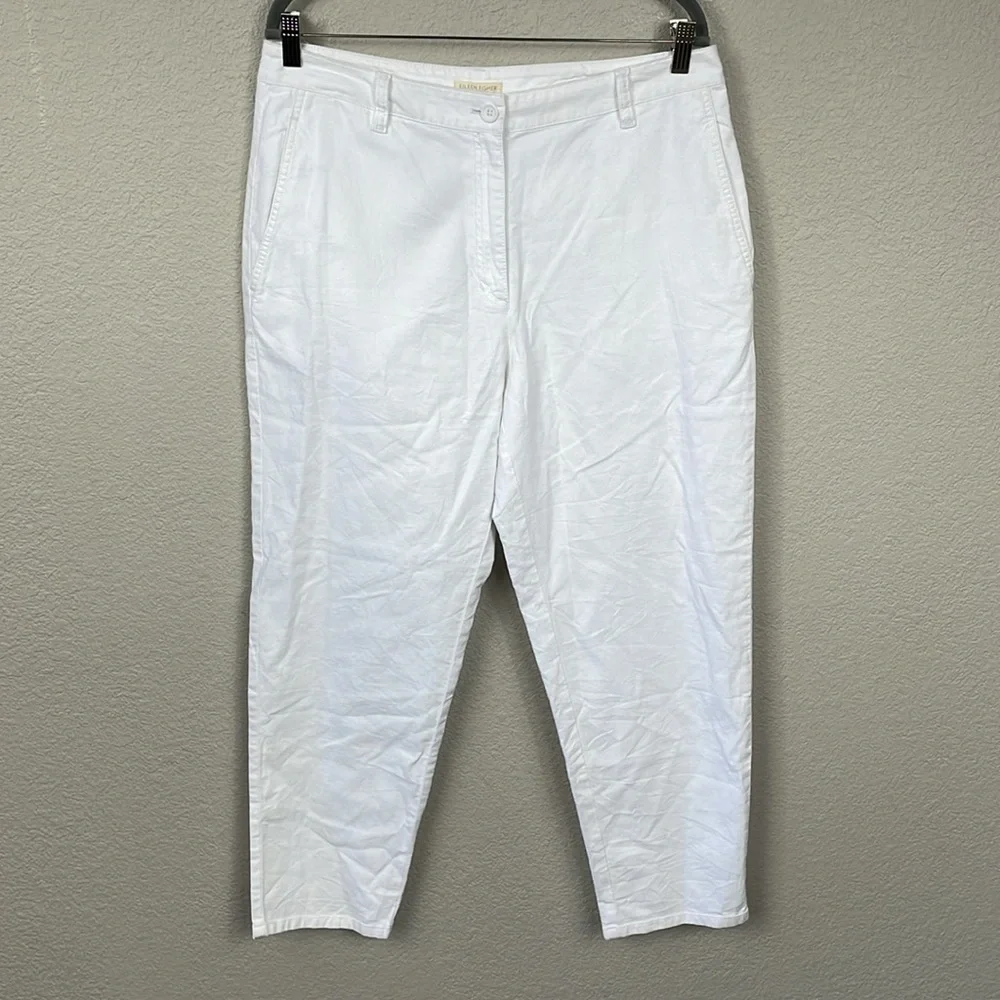 New Eileen Fisher Cotton Hemp Stretch Tapered Pant White Ankle Sz 12